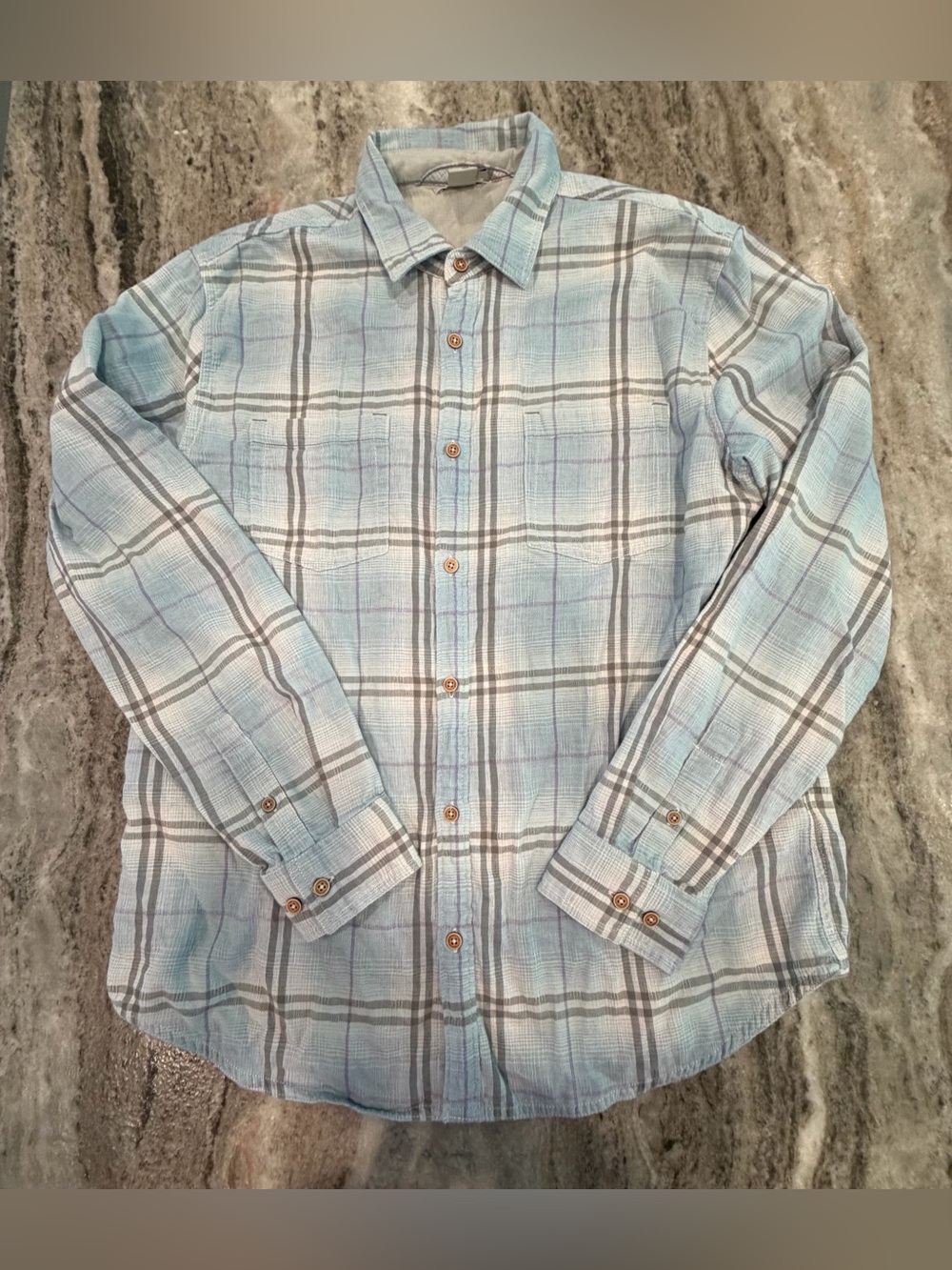 Carbon 2 Cobalt Shirt Men's Medium Button-Up Long Sleeve Plaid Light Blue Grey